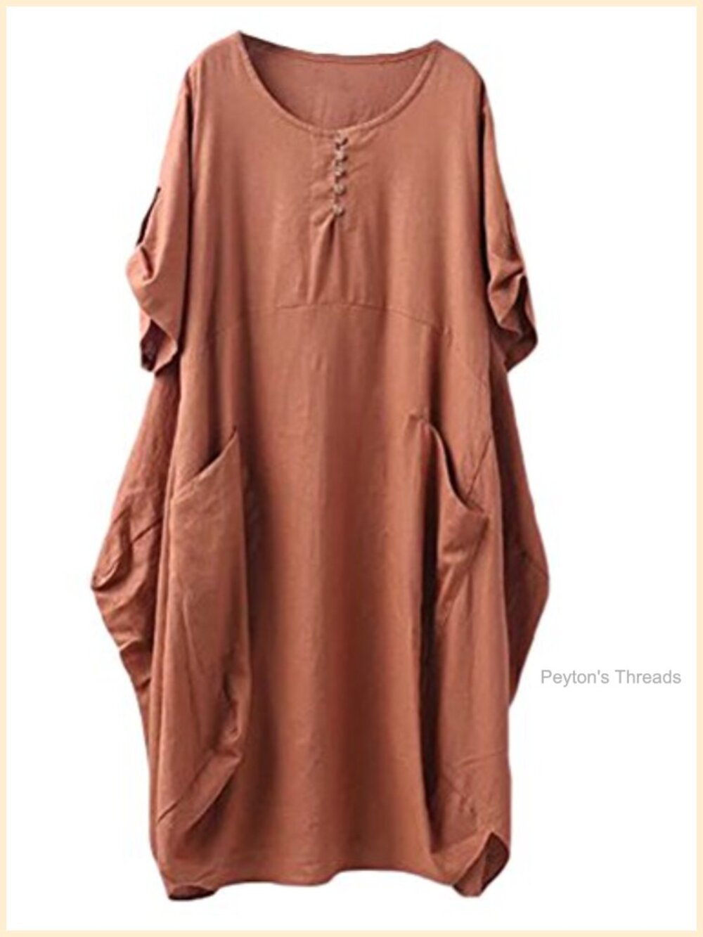Plus Size Cotton Linen Tunic Dress Short Sleeve Midi with Pockets Womens Casual
